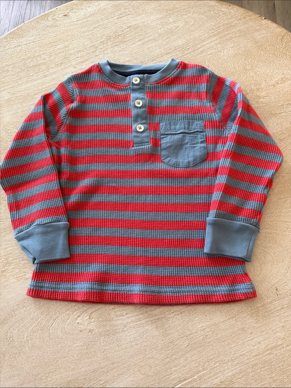 Boden Red and Gray Striped Long-Sleeve Henley with Chest Pocket